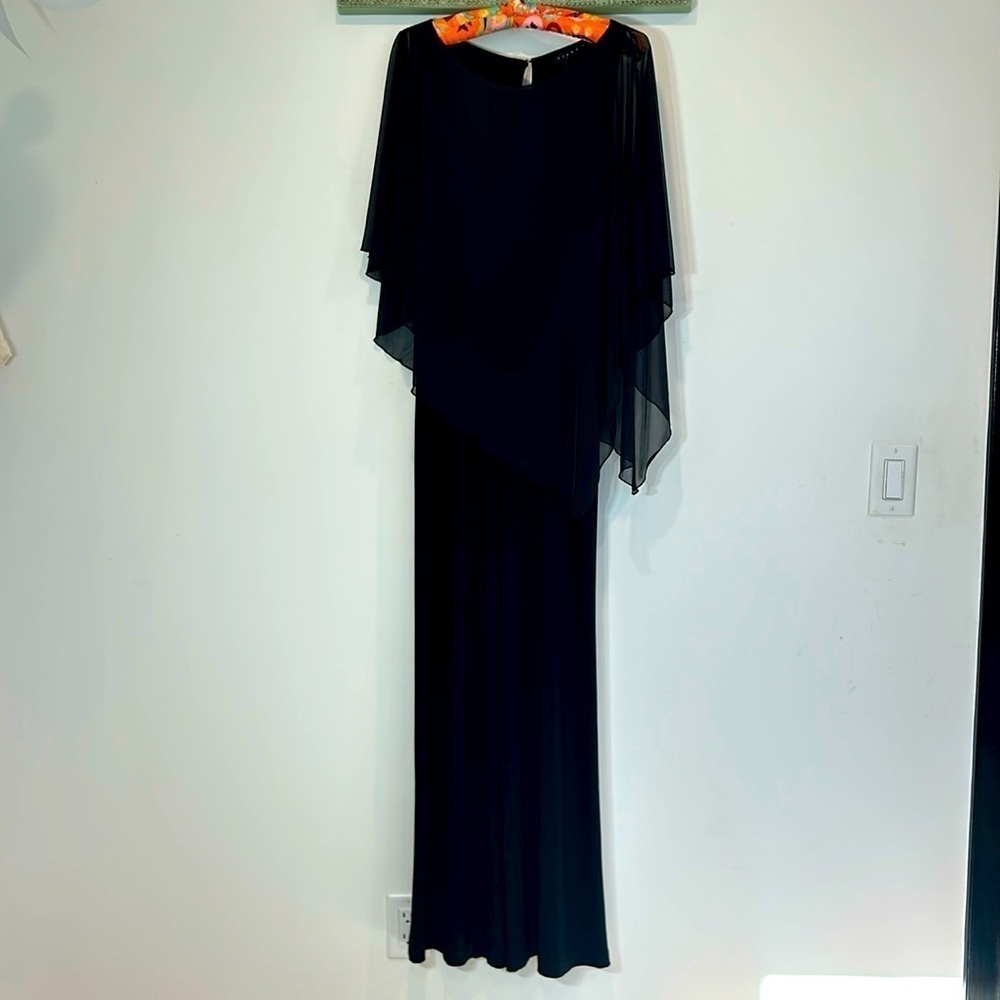 Brand New Tiana B Plus Made In Usa Cascading Ruffle Overlay Jumpsuit black